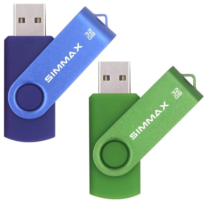 SIMMAX USB Flash Drives 2 Pack 32GB Memory Stick Swivel Design USB 2.0 Flash Drive Thumb Drive Zip Drives (32GB Blue Green) - Image 1